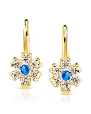 Gold earrings for a girl blue flower pr.8k