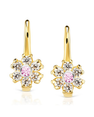 Gold earrings for a girl pink flower pr.8k