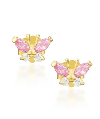 Gold earrings with light pink butterflies 14k