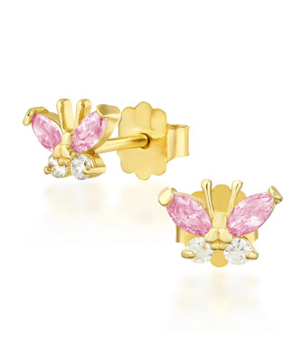 Gold earrings with light pink butterflies 14k