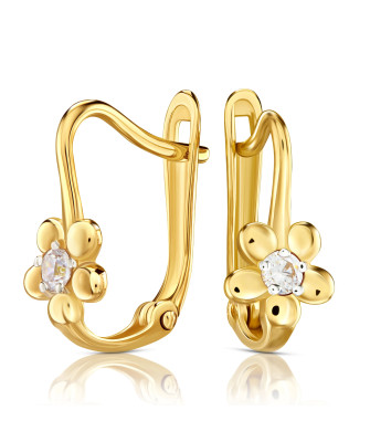 Earrings for a girl flower with white zirconia 8k test