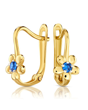 Earrings flower for communion blue stone gold 8k