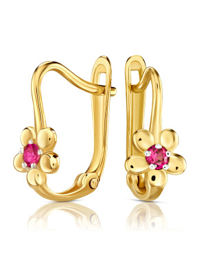 Earrings for communion pink flower stone 8k test