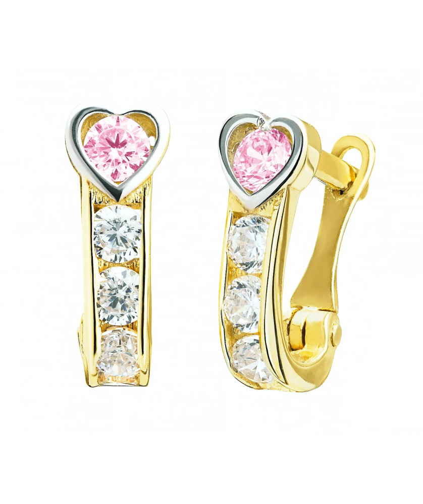 Pink heart earrings for a girl 14k gold