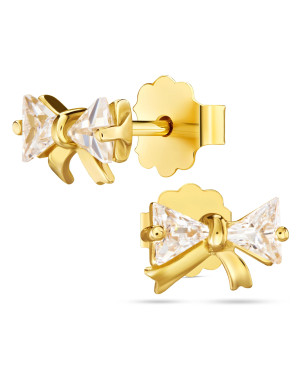 Gold earrings 14k bows zirconia