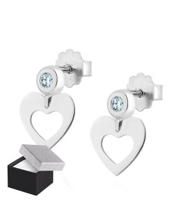 Silver heart earrings with blue zirconia 2.5mm