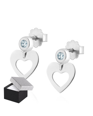 Silver heart earrings with blue zirconia 2.5mm