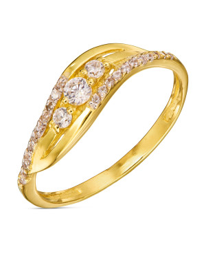 Gold ring wave with cubic zirconia 8k