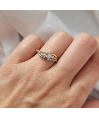 Gold ring wave with cubic zirconia 8k