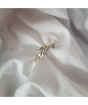 Gold ring wave with cubic zirconia 8k