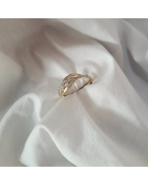 Gold ring wave with cubic zirconia 8k