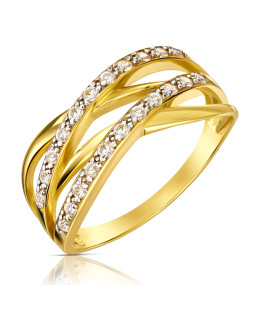 Gold braided band with cubic zirconia 8k