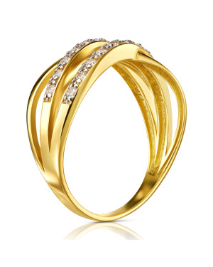 Gold braided band with cubic zirconia 8k