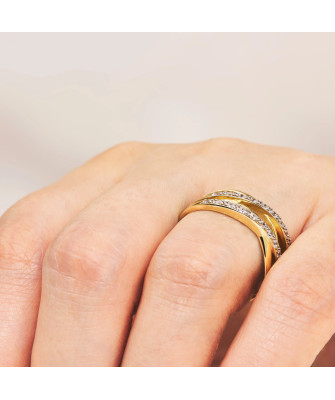 Gold braided band with cubic zirconia 8k