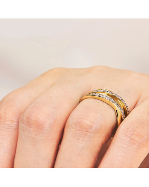 Gold braided band with cubic zirconia 8k