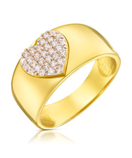 Wide gold ring large heart with cubic zirconia