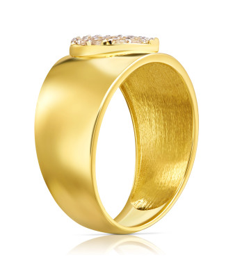 Wide gold ring large heart with cubic zirconia