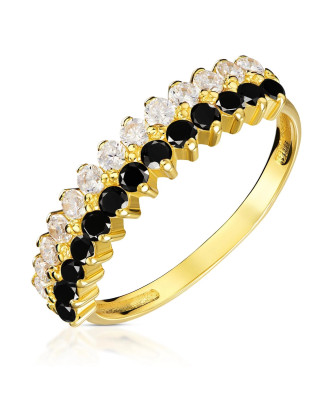 Gold ring 8k black and white zirconia