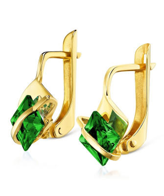 Gold earrings emerald bands 14k