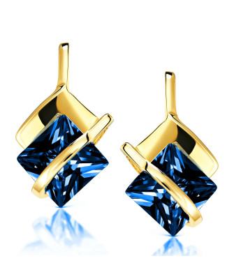 Gold earrings blue bands 14k