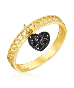 Ring with dangling heart 8k black stones