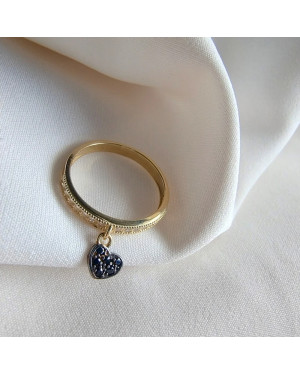 Ring with dangling heart 8k black stones