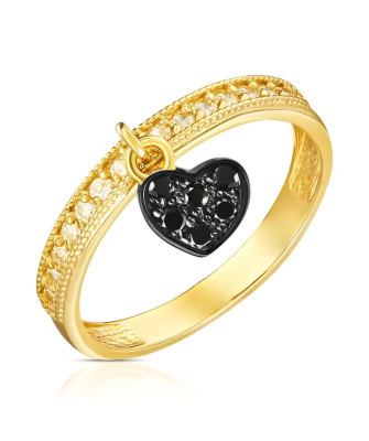 Ring with hanging heart 14k black stones