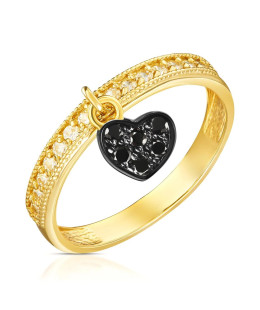 Ring with hanging heart 14k black stones