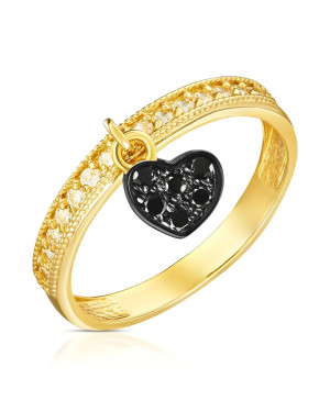 Ring with hanging heart 14k black stones