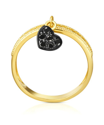 Ring with hanging heart 14k black stones