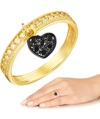 Ring with hanging heart 14k black stones