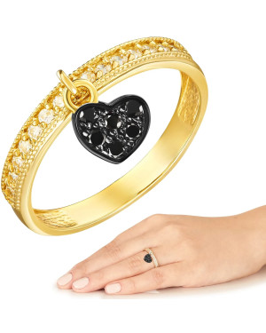 Ring with hanging heart 14k black stones