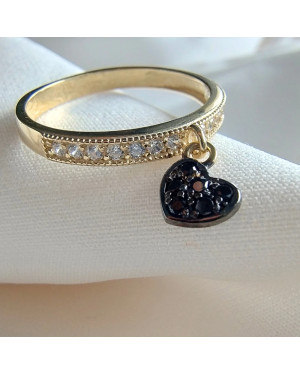 Ring with hanging heart 14k black stones