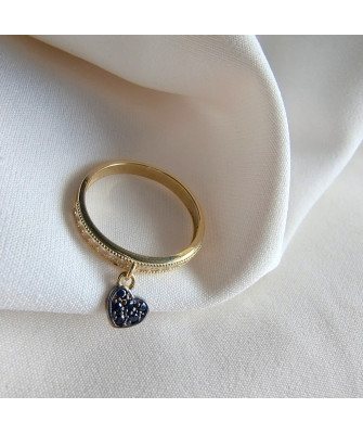 Ring with hanging heart 14k black stones