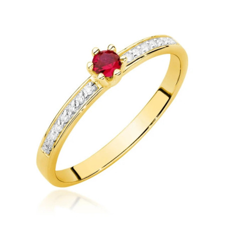 Gold Ring 585 Ruby Diamonds 0.15 ct
