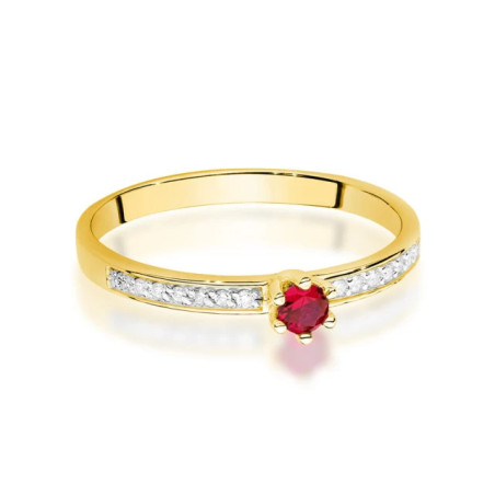 Gold Ring 585 Ruby Diamonds 0.15 ct