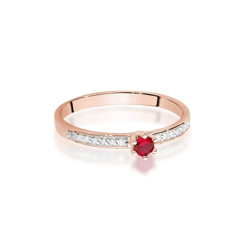 Gold Ring 585 Rose Gold Ruby Diamonds 0.15ct Gold Ring 585 Rose Gold Ruby Diamonds 0.15ct