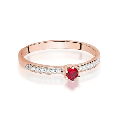 Gold Ring 585 Rose Gold Ruby Diamonds 0.15ct