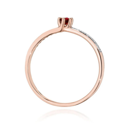 Gold Ring 585 Rose Gold Ruby Diamonds 0.15ct