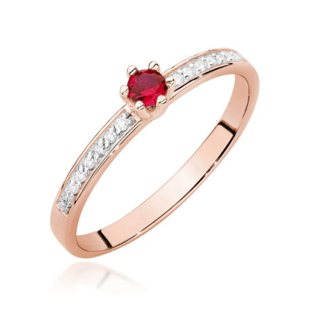 Gold Ring 585 Rose Gold Ruby Diamonds 0.15ct