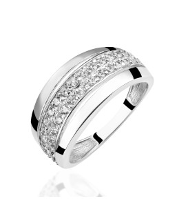 Wide silver ring with zirconia
