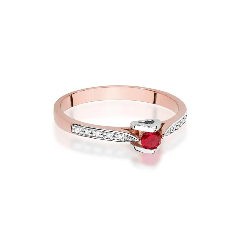 Gold Ring 585 Rose Gold Ruby Diamonds 0.15ct Certificate Gold Ring 585 Rose Gold Ruby Diamonds 0.15ct Certificate