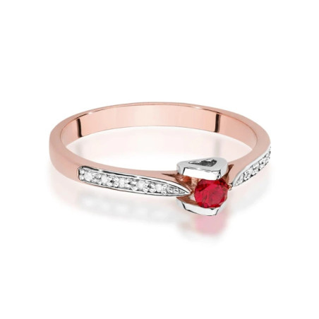 Gold Ring 585 Rose Gold Ruby Diamonds 0.15ct Certificate