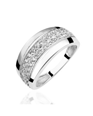 Wide silver ring with zirconia