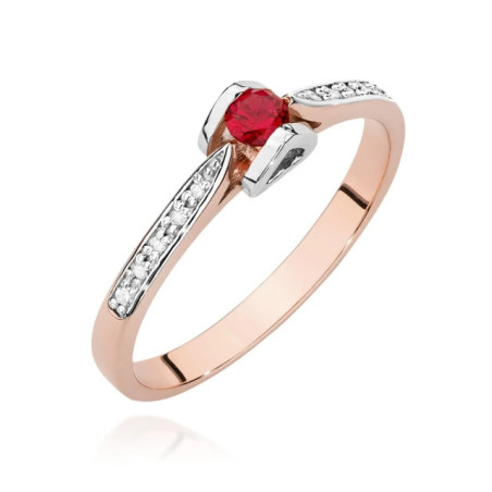 Gold Ring 585 Rose Gold Ruby Diamonds 0.15ct Certificate