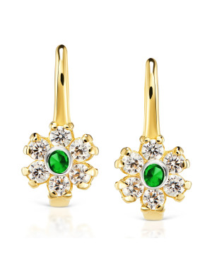 Gift for communion earrings flower green stone 8k próba