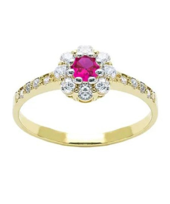 Gold ring ruby flower 8k