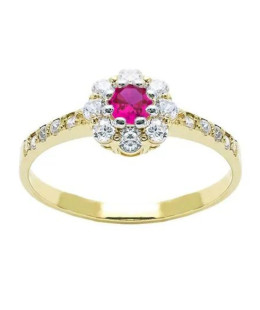 Gold ring ruby flower 8k