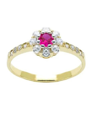 Gold ring ruby flower 8k