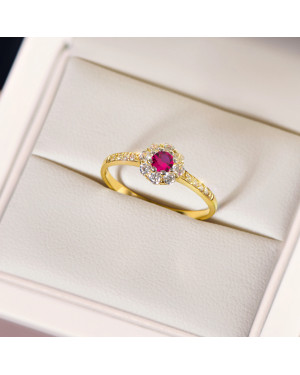 Gold ring ruby flower 8k